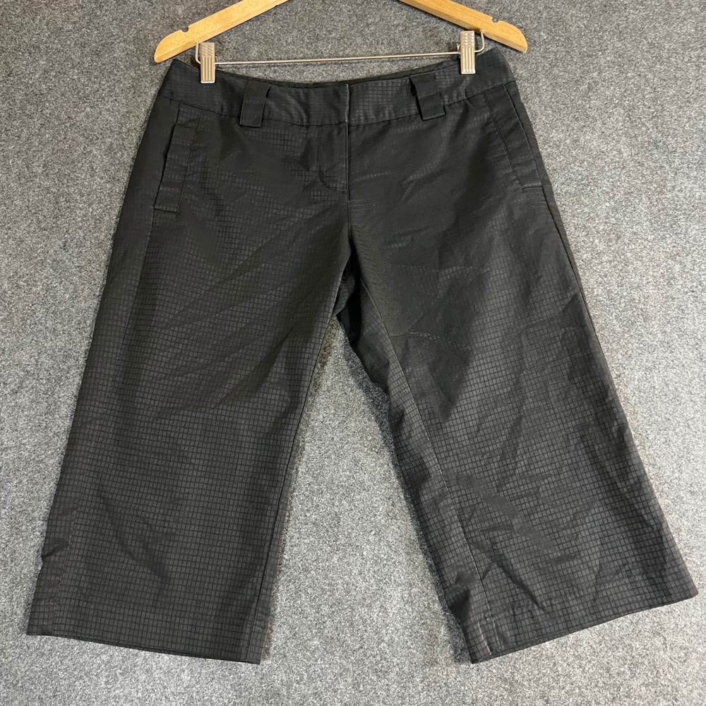 Adidas Climalite Women Black Grid Pattern Golf Capri Pants Sz 4 Cropped 3 Stripe